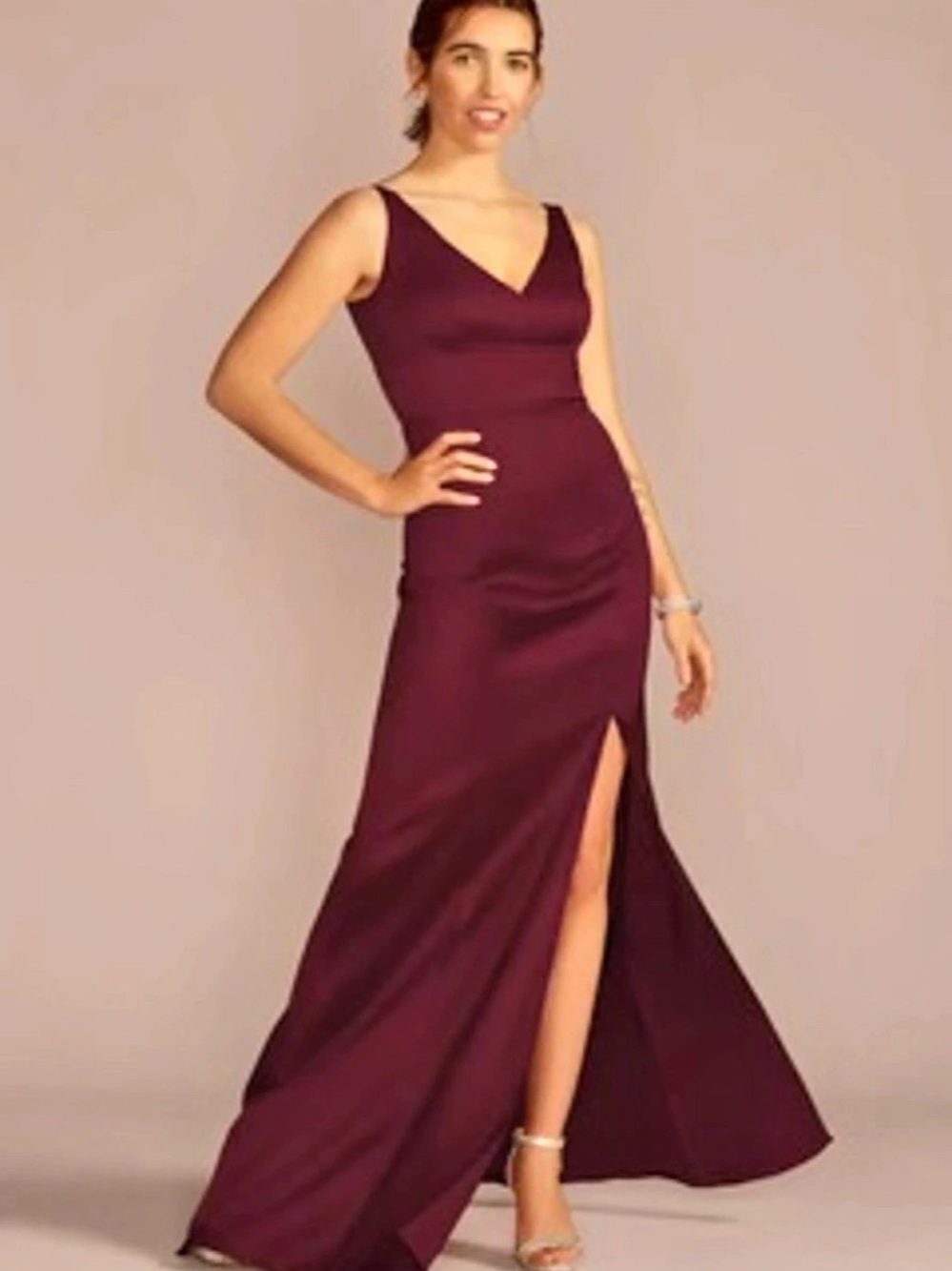V-Neck Stretch Satin Maxi Dress in Burgundy Size 10 NWT